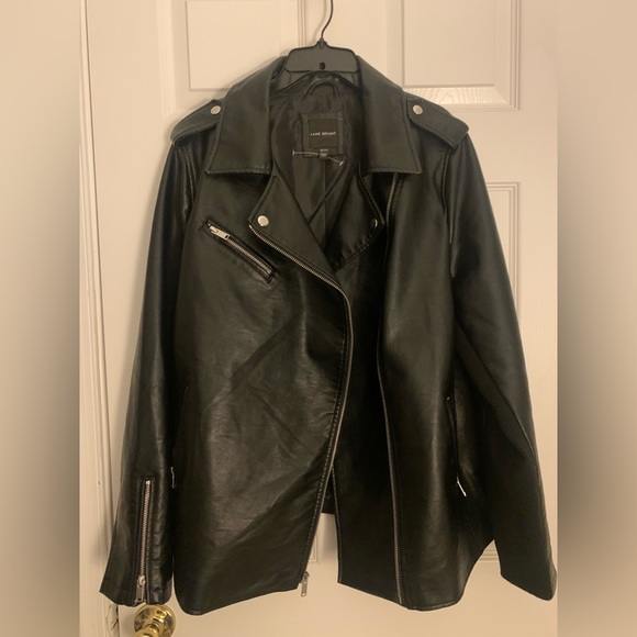 Black Leather Moto Jacket with Mixed Media Sleeves - Picture 2 of 5